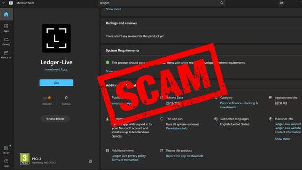 The Fake Ledger application appears on the Microsoft App Store
